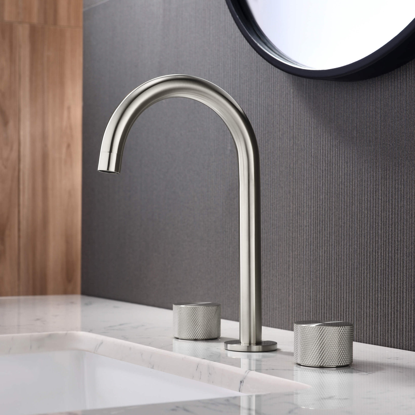 Circular X Widespread Bathroom Faucet 3 Hole, 2-handle Bathroom Sink Faucet with Drain Assembly, Brushed Nickel