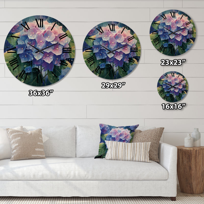 Blue Green Hydrangea Bloom - Hydrangea Oversized Wood Wall Clock, Large