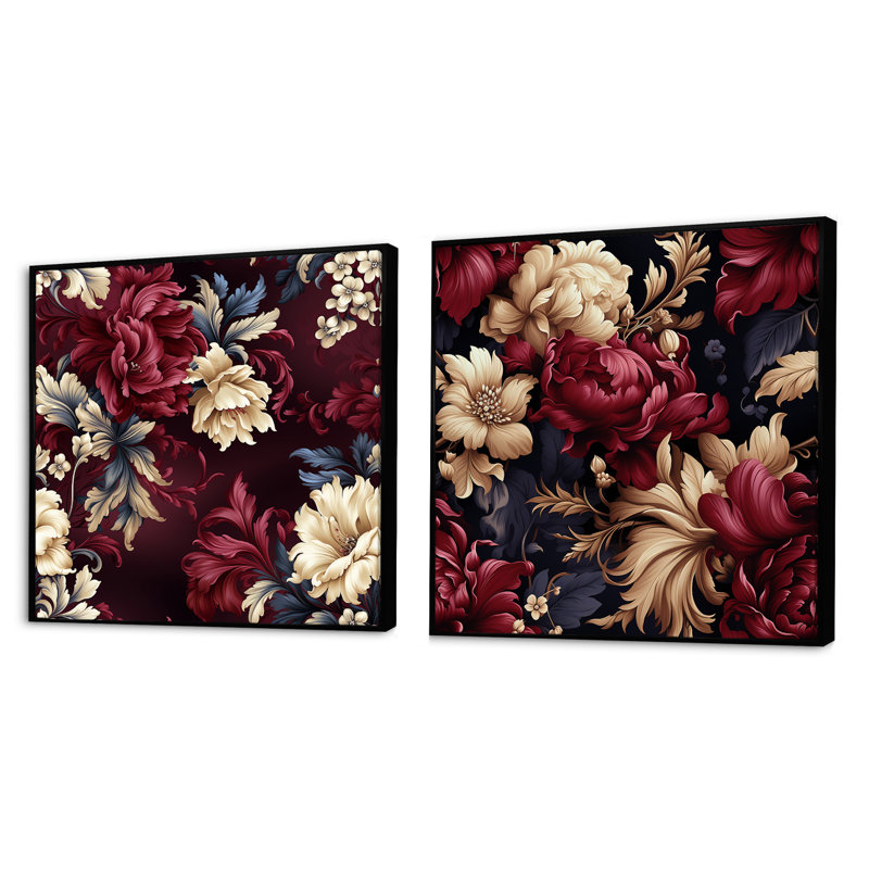 Ellesmere - Ensemble de 2 collages floraux carrés, H 36 po x l 73 po, Cadre flottant noir