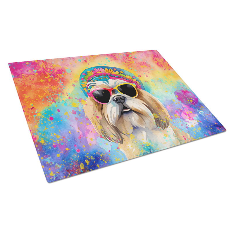 Shih Tzu Hippie Dawg Glass Cutting Board Large