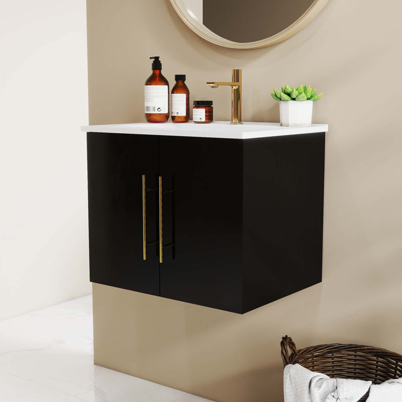 Ensemble de meuble-lavabo mural avec lavabo, Noir, 24"