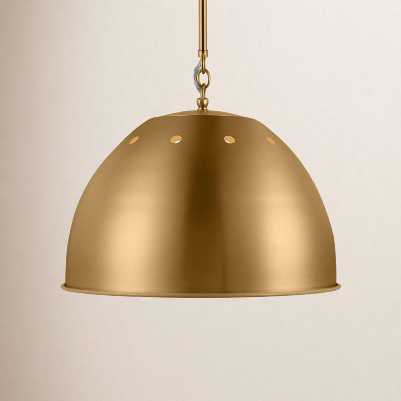 1 - Light Gold Dome Pendant, Burnished Brass, 13.25" H x 15.38" W x 15.38" D