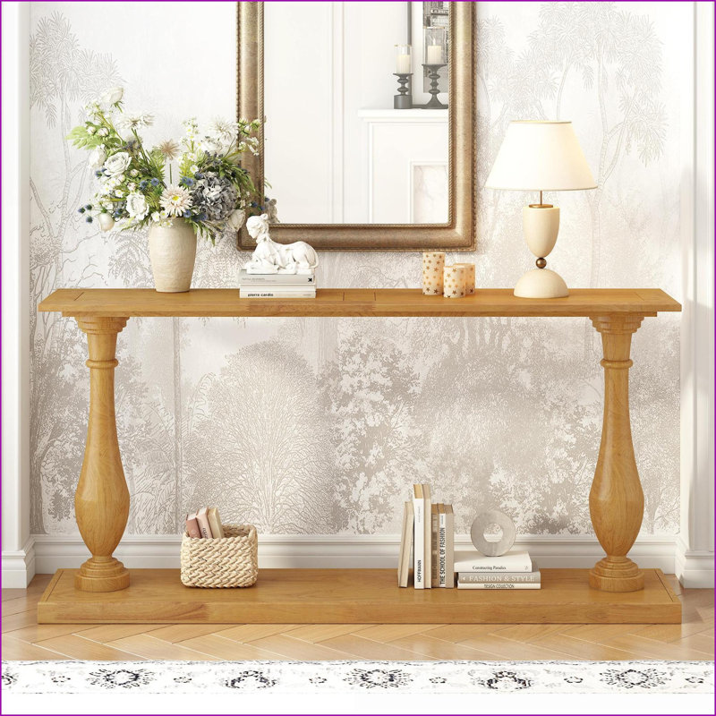 Table basse U_STYLE en placage de pin rétro avec pieds de vase, rangement double pour l'entrée du salon, assemblage facile