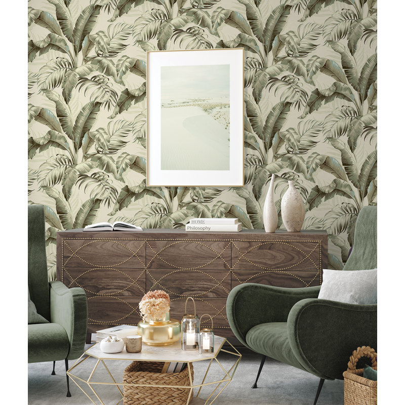 Tommy Bahama Palmiers Peel And Stick Wallpaper Roll, Silver Birch