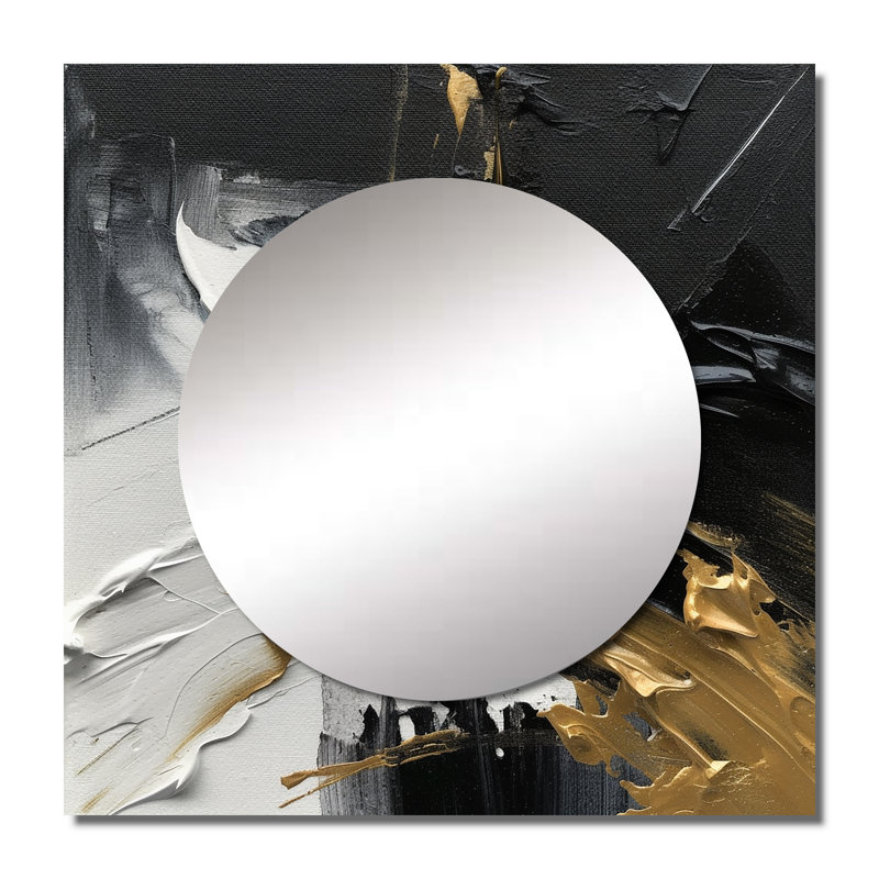 Exquis Darling Gold, vague abstraite sur fond noir I - miroir carré abstrait pour décoration murale, 29 po x 29 po