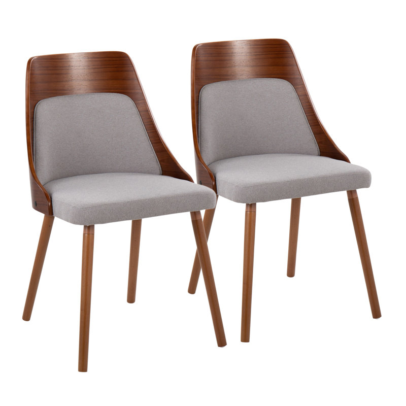 Chaises d'appoint Aurika avec pieds en bois effilés, Tissu gris, Noyer