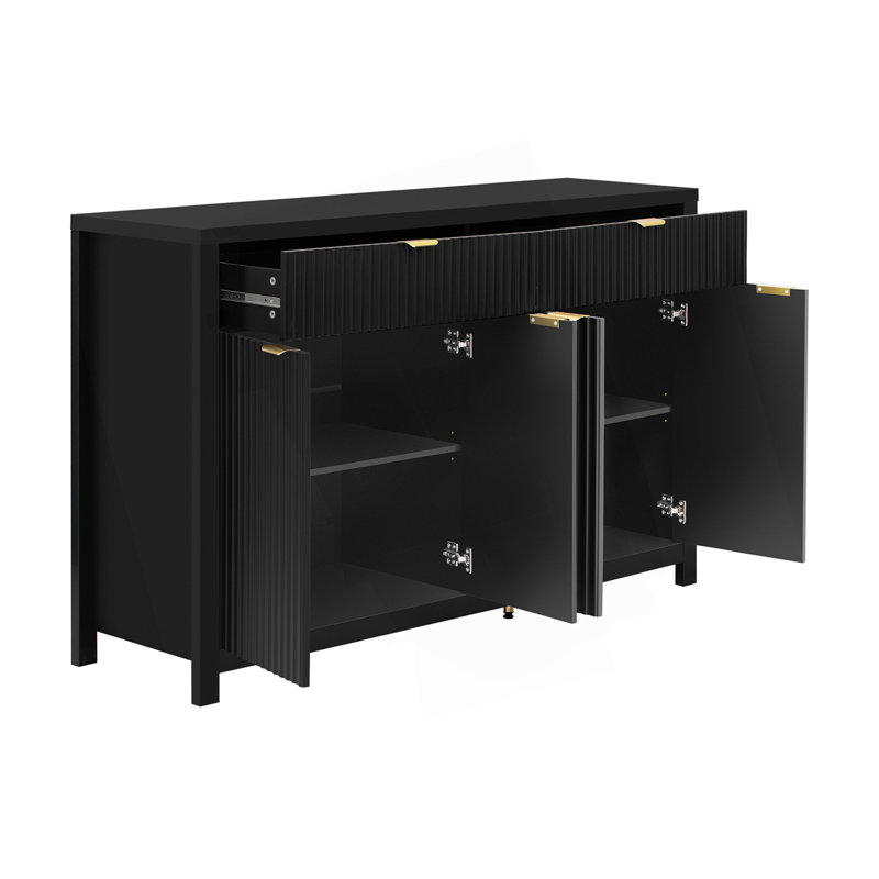 Buffet moderne à motif de vagues avec 2 tiroirs et 4 portes, Noir