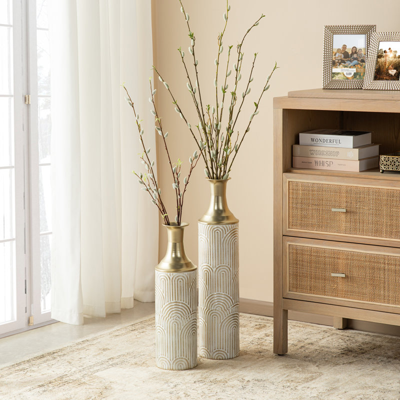 Vase de plancher moderne en métal doré, Blanc / Doré