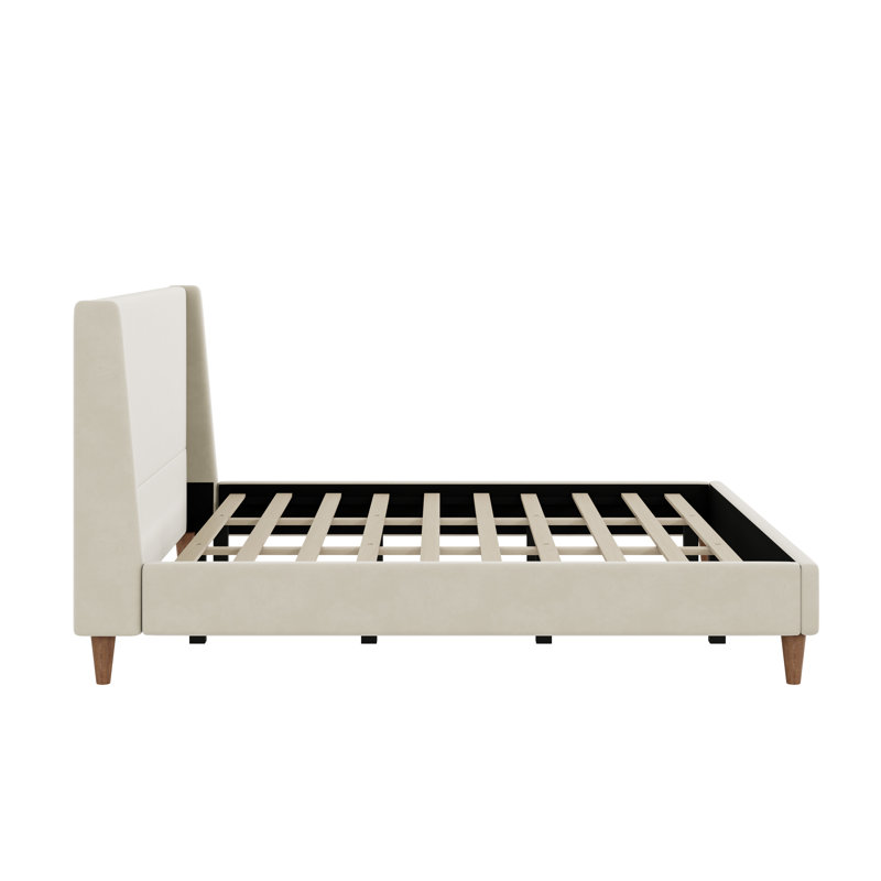 Upholstered Bed With Wingback Headboard, King, Beige