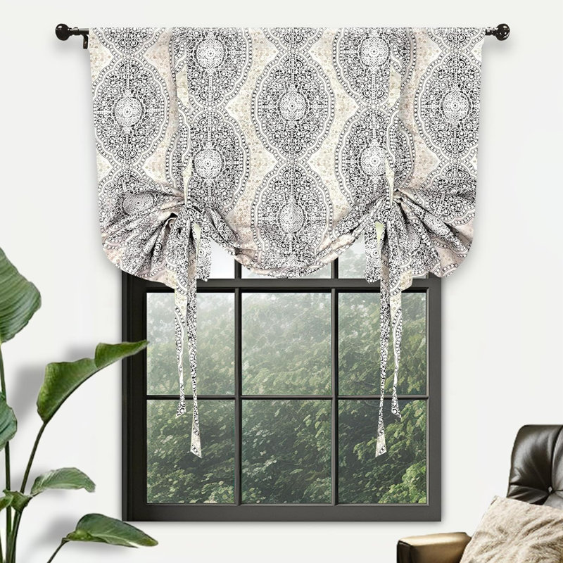 Ivalee Tie up Adjustable Balloon Damask Blackout Thermal Outdoor Rod Pocket Single Curtain Panel, 25" W x 47" L