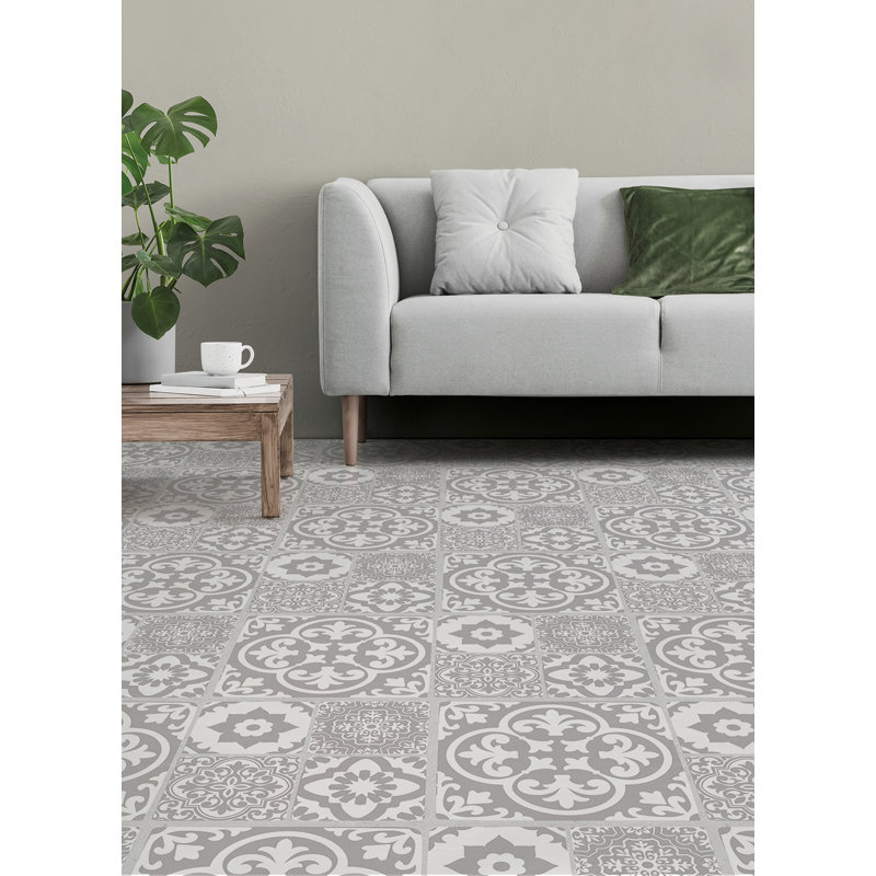 Valencia Charcoal Peel and Stick Floor Tiles, Gray/White 