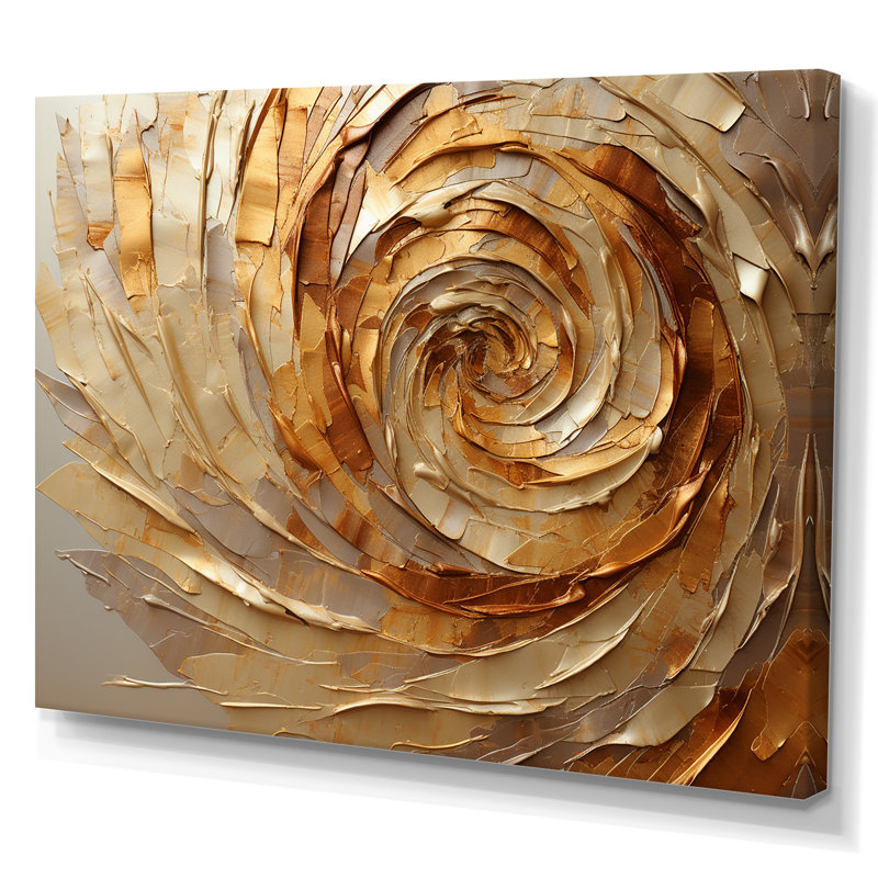 Brun doré, spirale moka - Spirales abstraites, art mural, H 34 po x l 44 po, Toile tendue, Sans cadre
