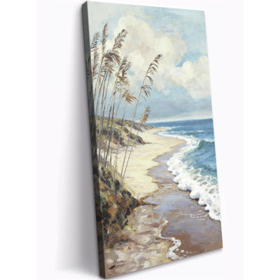 Vertical Coastal Beach Canvas Wall Art, Large Nature Ocean Painting Print, Framed Vintage Picture Artwork for Living Room Bedroom Hallway Office Wall Decor Ready to Hang 16×32 Inch