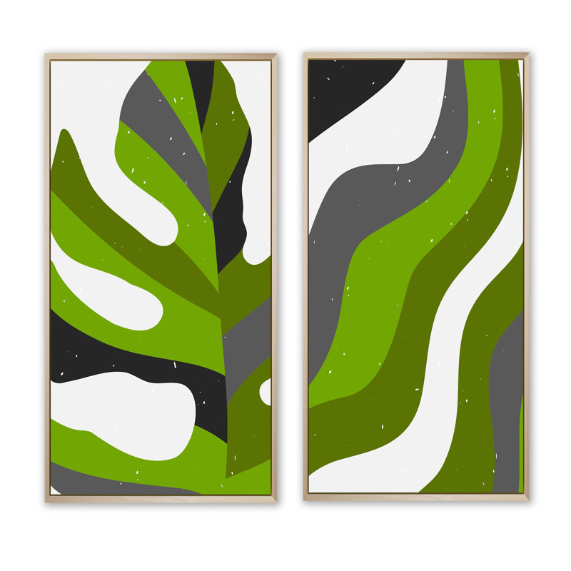 «Retro 70S Abstract Colorful Geometric Designs I», ensemble de 2 reproductions, H 20 po x l 24 po x P 1 po, Cadre brun
