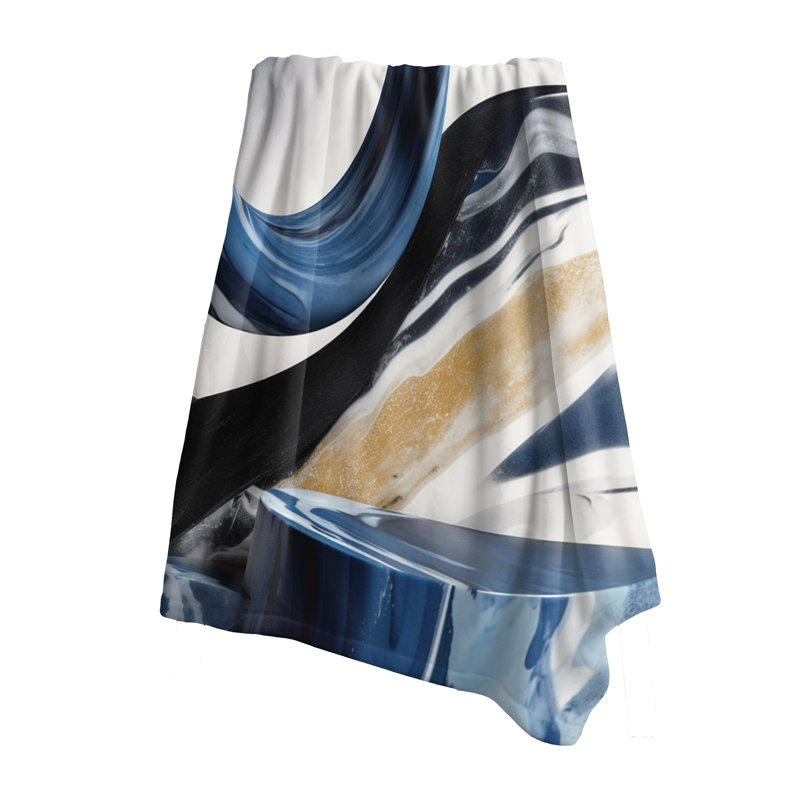 Blue Cream Bold Shapes Marble - Abstract Marble Throw Blanket