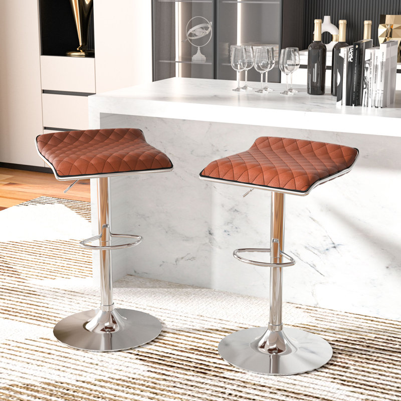 Aryelle Bar Stools Set of 2, Adjustable Height Bar Stools, Counter Barstools with Leather Cushion and Metal Round Base, Bar Height Chairs for Kitchen Island, Brown