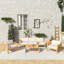 Ensemble de conversation de patio 5 pièces en bois avec coussin beige