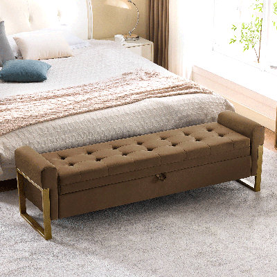 67'' W Modern Upholstered Velvet Storage Bench for Bedroom End of Bed with Gold Leg