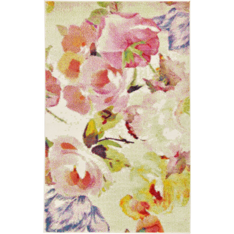 Tapis rose / jaune Forsan, Rectangle 4 pi x 6 pi