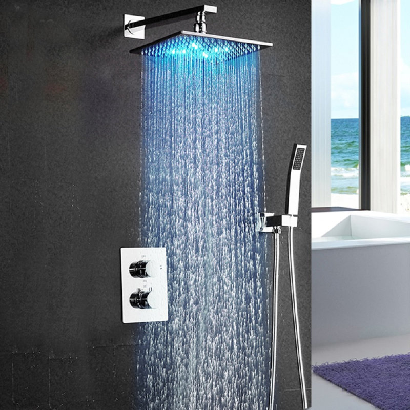 Système de douche mural à DEL FontanaShowers de luxe avec contrôle de volume à soupape FontanaShowers, Nickel brossé