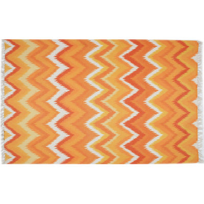 Tapis rectangulaire en polyester tissé à la machine à motif de chevrons orange / blanc 3 pi 11 po x 5 pi 11 po