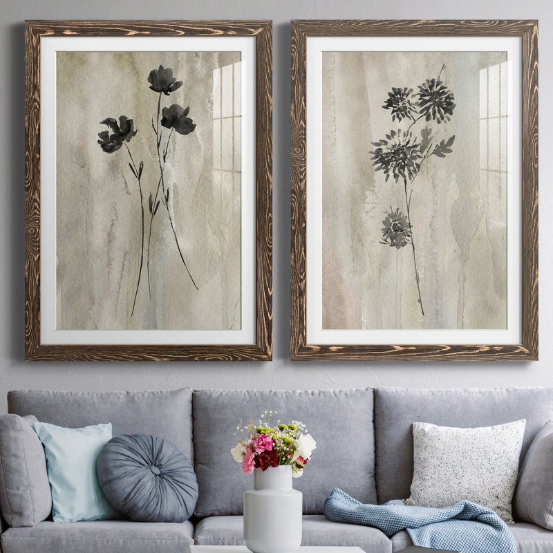 «Sumi-E Silhouette III», ensemble de 2 reproductions d'art, Impression encadrée avec passe-partout, H 44 po x l 31 po, Érable