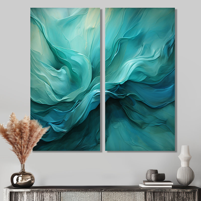Chrissi Turquoise Tranquility V - ensemble de 2 reproductions d'art moderne sur toile, 32" H x 32" W, Wrapped Canvas