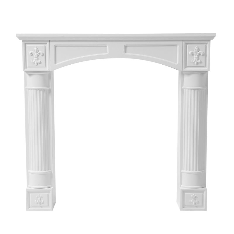  43.28" Fireplace Mantel, Freestanding Fireplace Surround With Leg For Electric Fireplaces, Mdf Mantel Surround With Shelf For Living Room With Decorative Pattern, Anti-Tipping & Waterproof