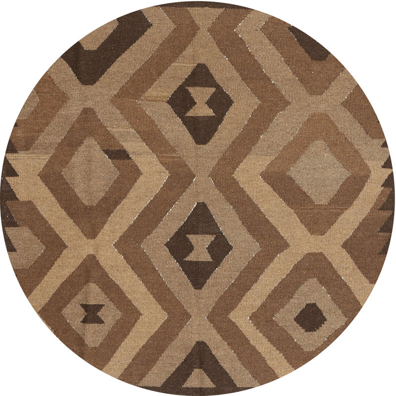 Tapis géométrique brun, Rond 7 pi