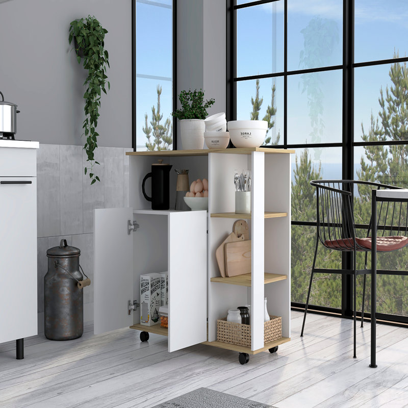 Kitchen Island, One Cabinet, Four Open Shelves