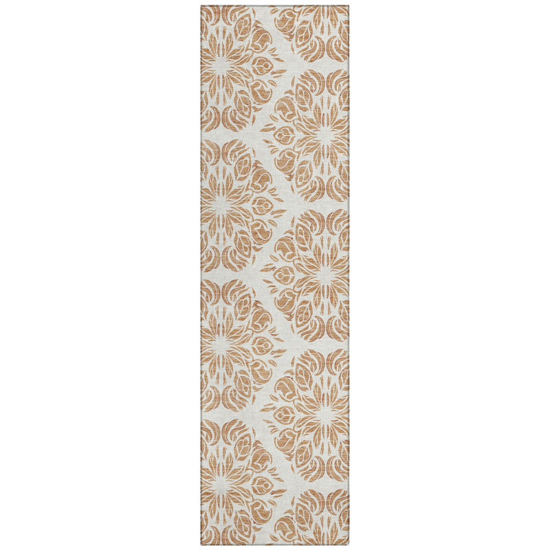 Machine Washable Indoor/Outdoor Chantille ACN2456 Damask Rug, Copper, 2'3" x 7'6" Runner
