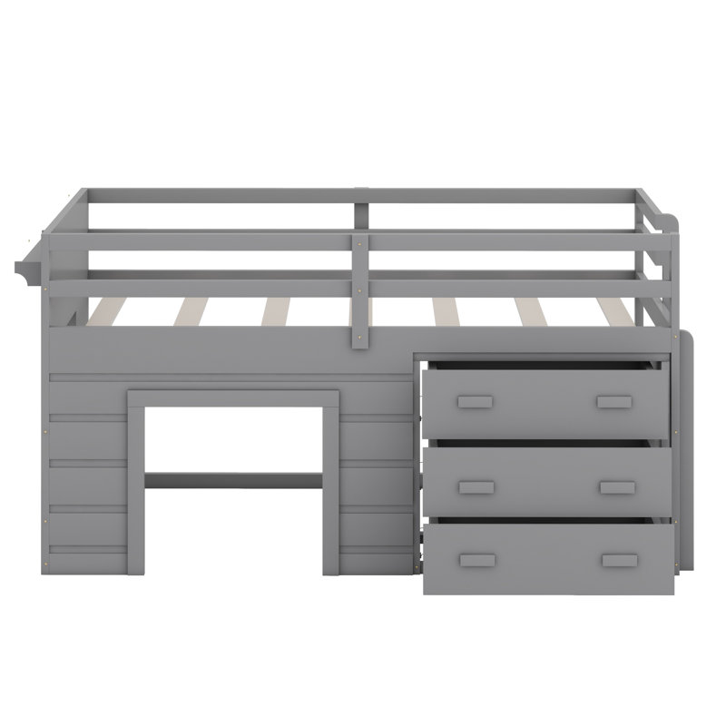 Lit mezzanine avec tiroirs et tablette, gris