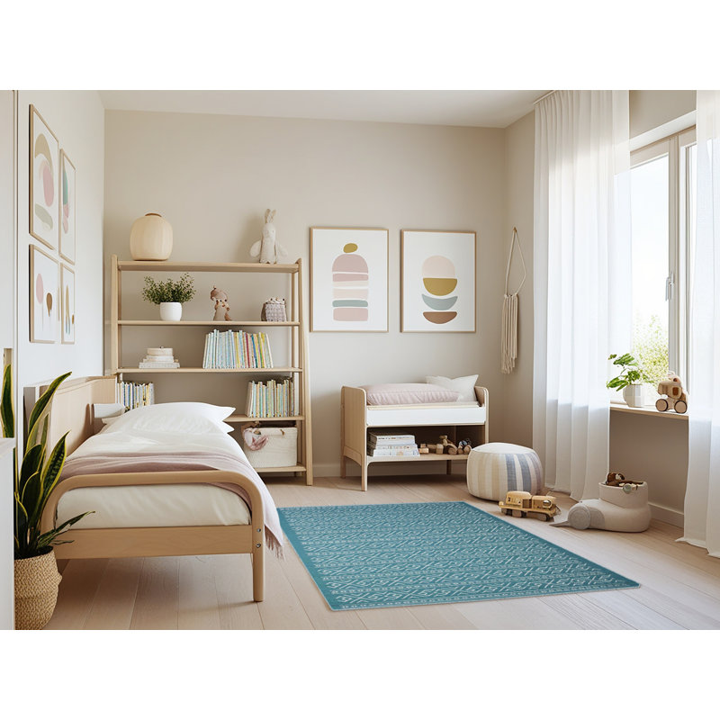 Tapis bleu/gris contemporain, Rectangle 4 pi x 6 pi