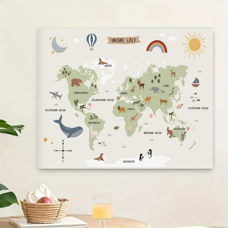 Caricature de carte du monde pour enfants, prête à être accrochée - chambre d'enfant