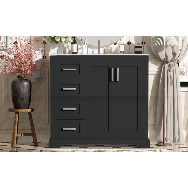 Meuble-lavabo moderne 36 "avec lavabo en céramique, Noir