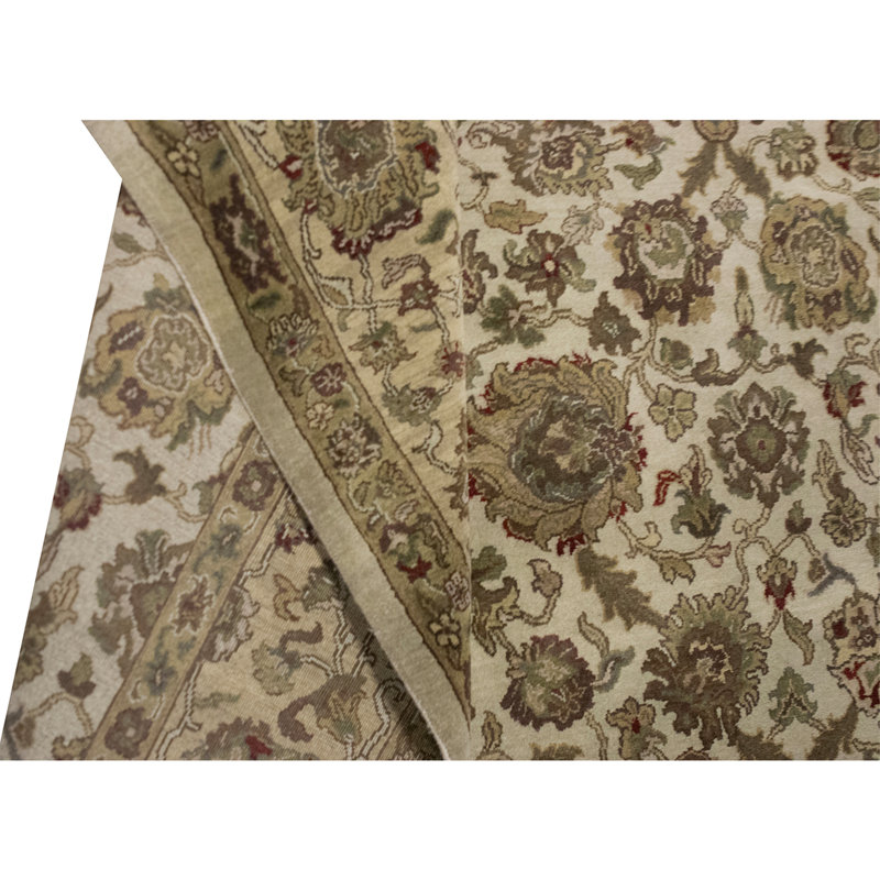 Tapis crème et doré de haute qualité noué à la main