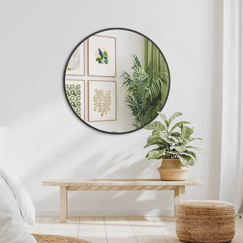 Miroir rond en métal, Noir