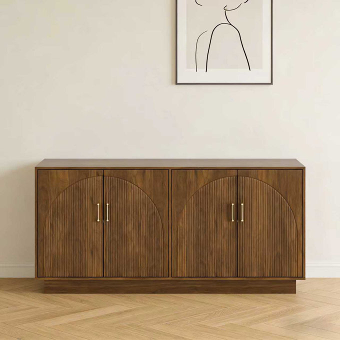 65" Mid-Century Modern TV Stand with Storage, Media Console Fits TVs up to 75", Black - Black