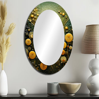 Green and yellow abstract botanical plants 2 - Green Oval Wall Mirror Decor