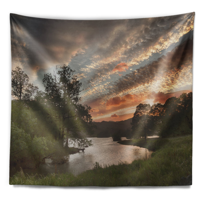 Tapisserie paysage coucher de soleil sur les eaux de Rydal, H 32 po x l 39 po