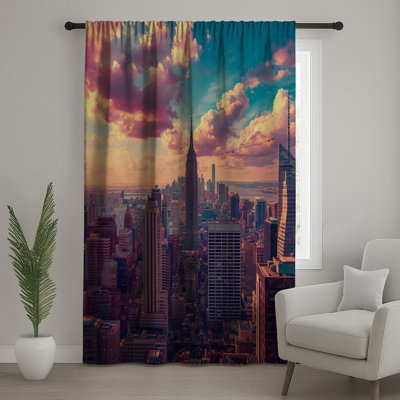 New York City Skyline Window Curtains, Cityscape Sheer & Blockout Curtains - 1 Panel