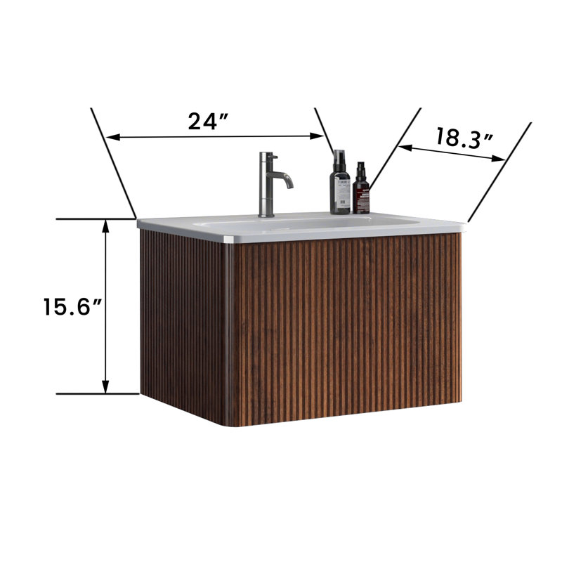 U046-Etna24W-304 Meuble-lavabo de 24 po en noyer rayé avec lavabo en céramique Etna