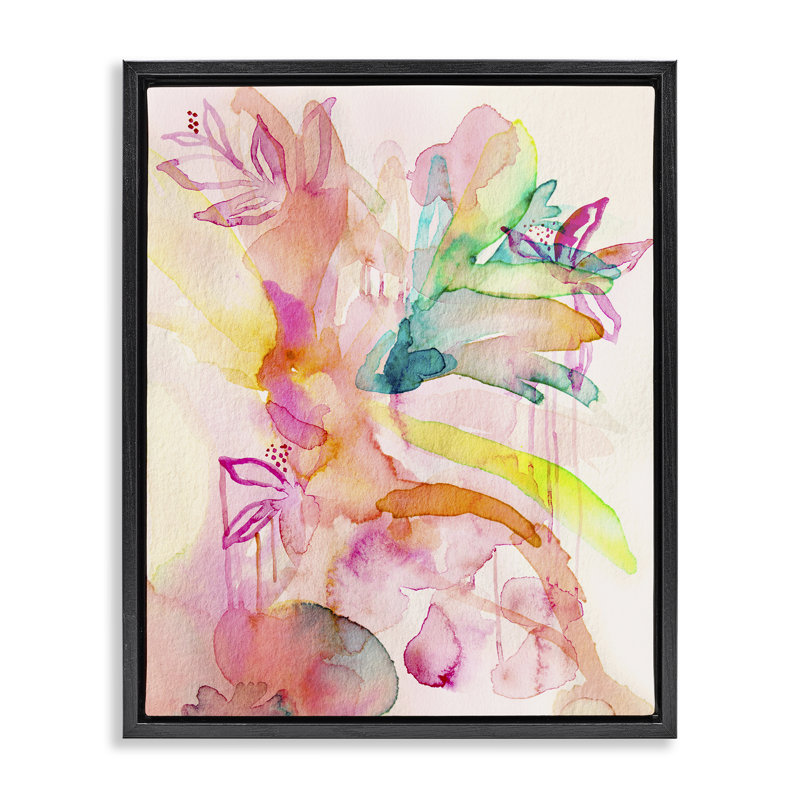 Cadre flottant Watercolor Island Florals, design par Gemma Bardot, H 31 po x l 25 po, Noir