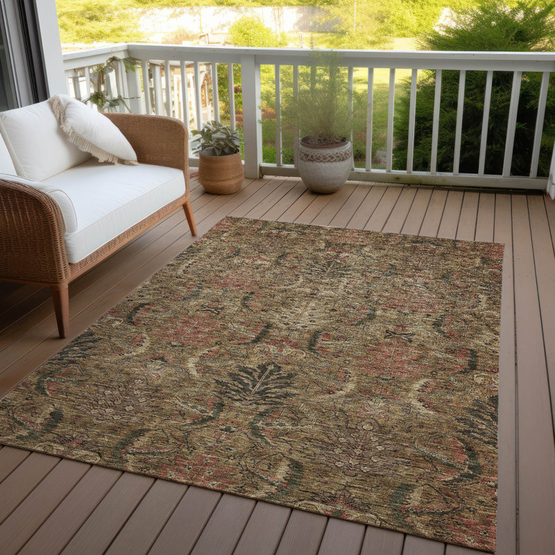 Brown Synthetic Flat Woven Rectangular Washable Area Rug