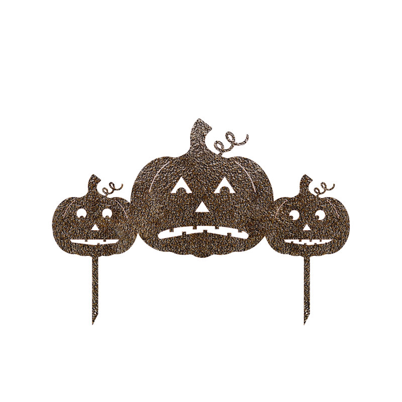 Décoration de jardin d'extérieur en acier à trois citrouilles avec piquets - Bronze martelé, Hammered Bronze