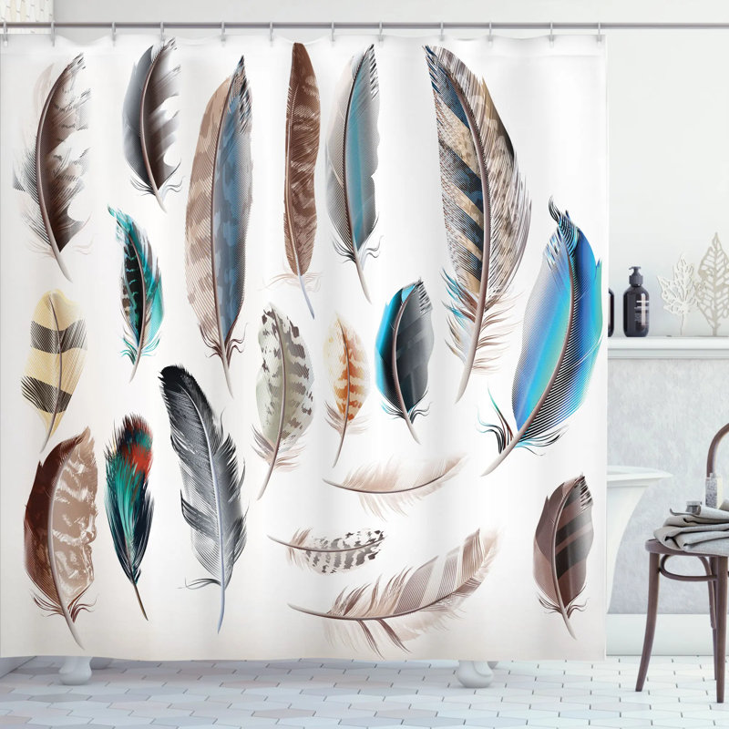 Feather Setting Decor Shower Curtain + Hooks, 70" H x 69" W