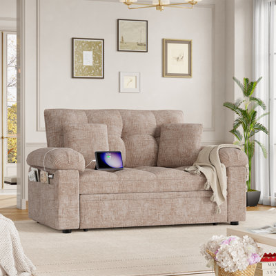 59.6" Sleeper Sofa With Adjustable Back, Charging Station & Pillows