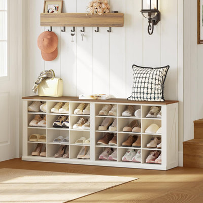 Banc de rangement pour chaussures Farmhouse, banc de rangement pour chaussures d'entrée, compartiments à chaussures en bois élargis, bancs à chaussures pour vestiaire, salon, blanc antique