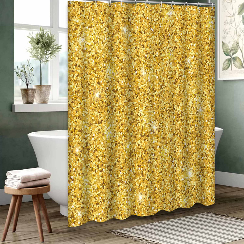 Rideau de douche imperméable doré, rideaux de douche pour la salle de bain avec 12 crochets, 72" L x 84" W