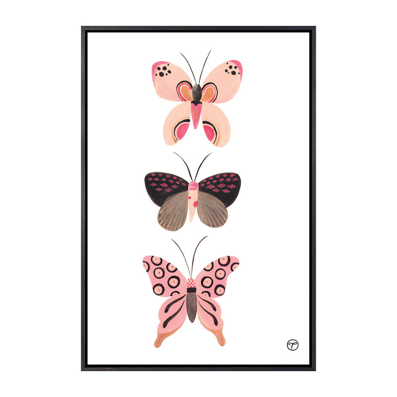 «Butterfly Trio», art encadré, H 60 po x l 40po x P 1,5 po, Toile avec cadre noir patiné